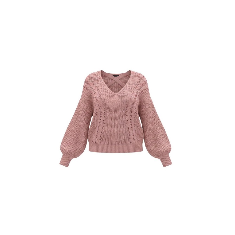 No Boundaries Sweater Womens XXL Pink Caged Back Cable Knit Balloon Sleeve